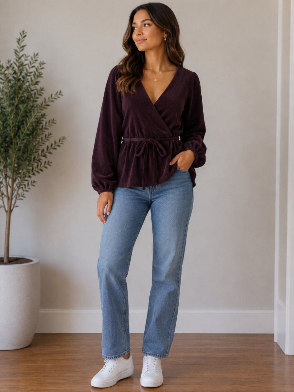 Madewell Deep Plum/brown Corduroy Wrap Top